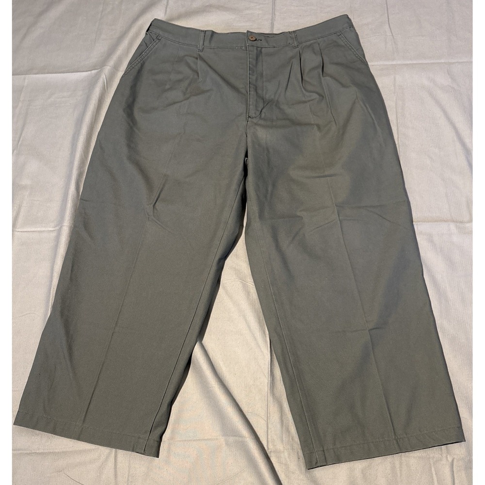 Brittania Mens Pleated Cotton Pants Gray Green 40x30 Elastic Waist 805 210-7056